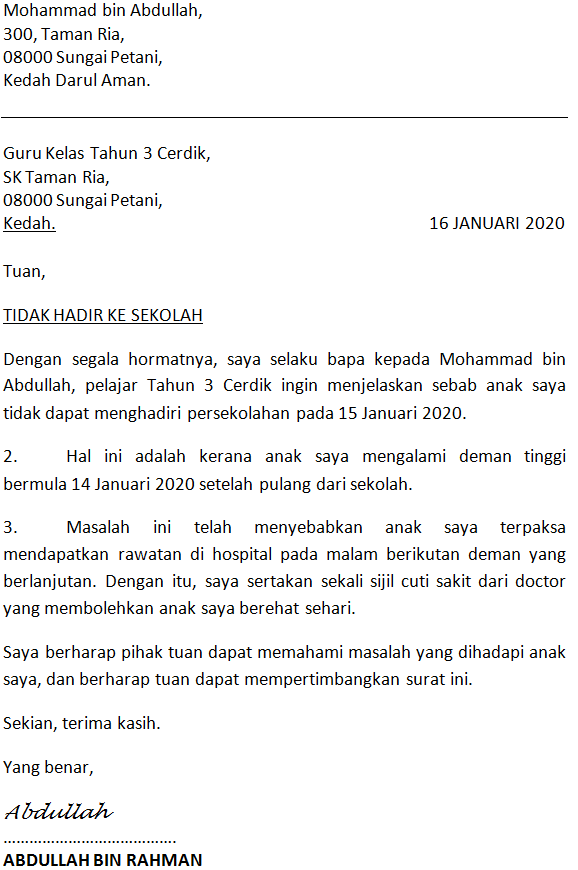 Contoh Surat Formal Bahasa Melayu